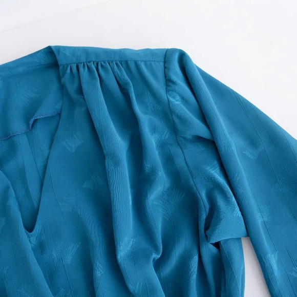 Vintage Teal Midi  Dress with Shoulder Pads & Belt - Picture 12 of 14